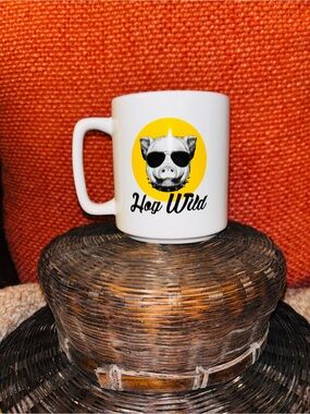 White 'Hog Wild' Ceramic Coffee Mug with Yellow Accent